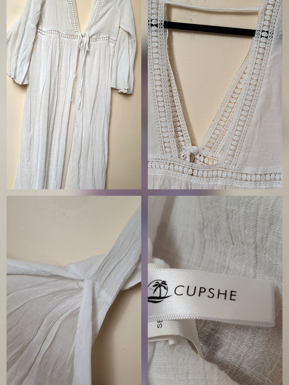 Cupshe White Lace-Trim Maxi Robe Cover-Up
